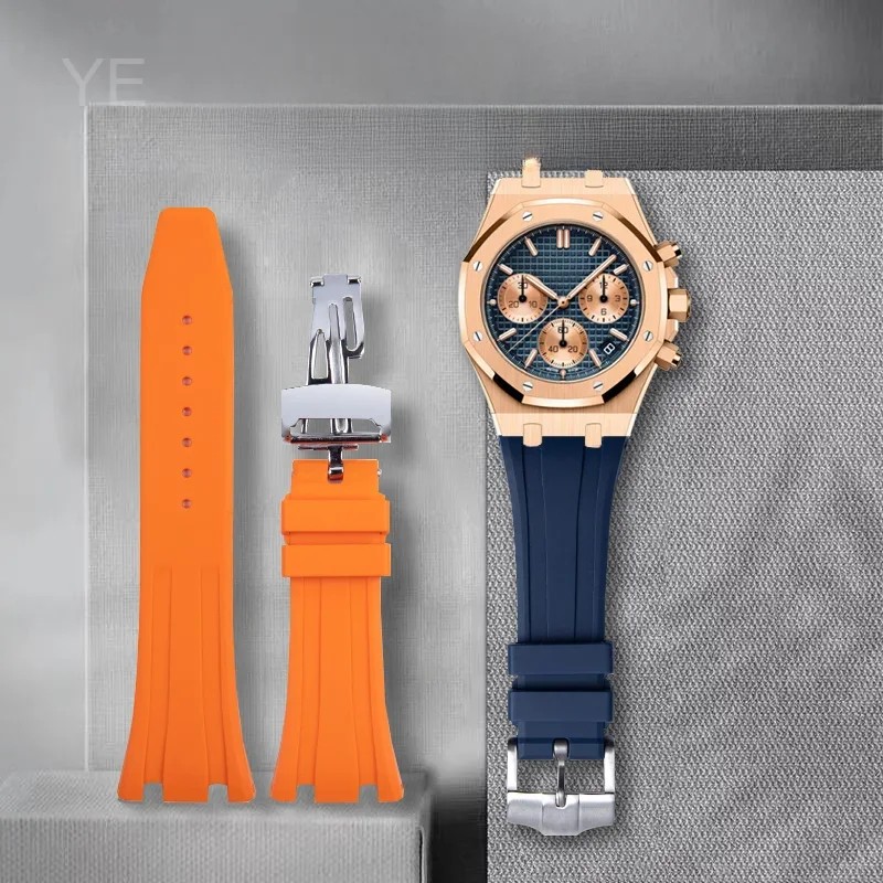 Seiko Waterproof Rubber Silicone Watch Strap for Ap Royal Oak 15400/26331/15500 in Orange, Green,