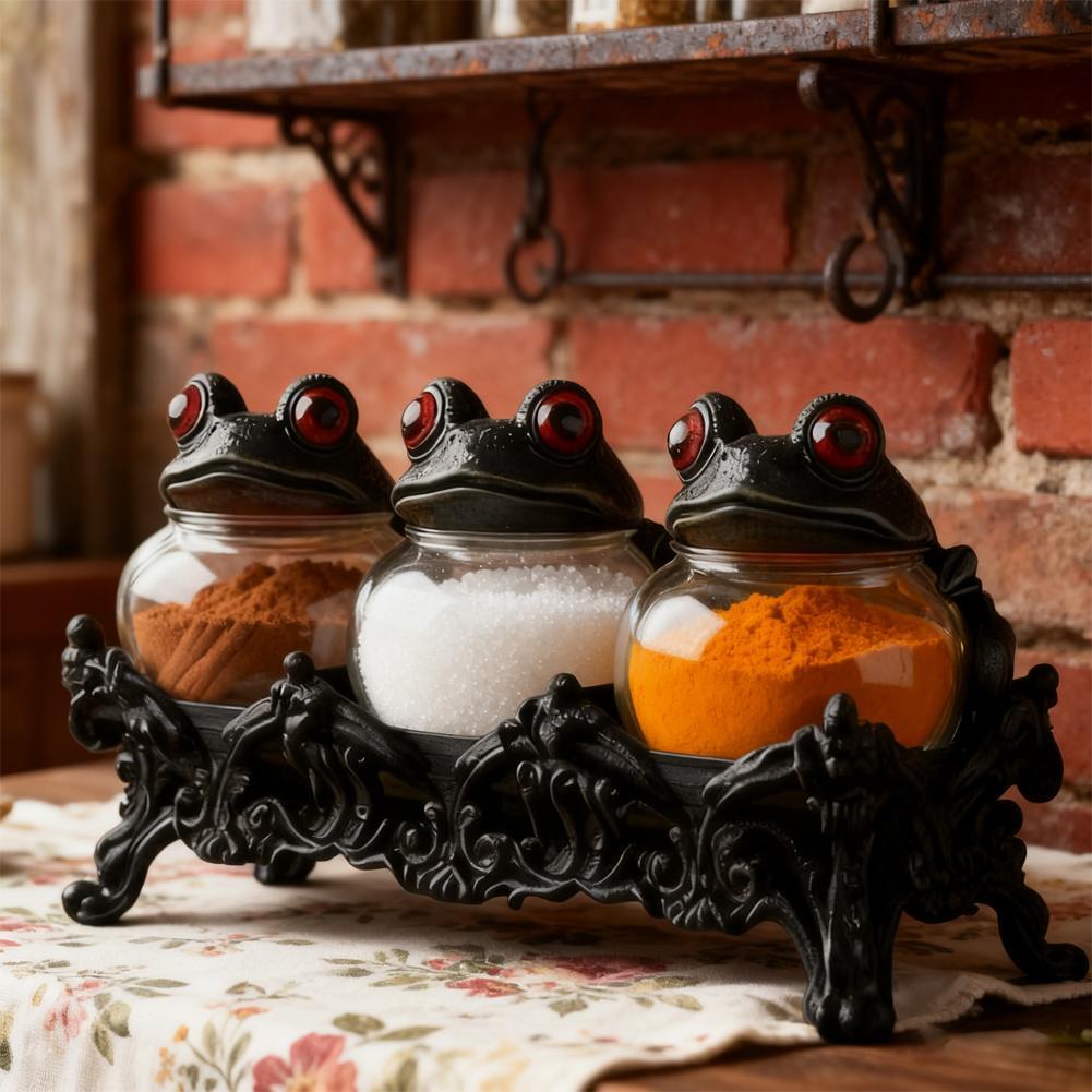 Handcrafted Witchy Frog Apothecary Spice Jars Clear Seasoning Jars 3pcs Frog Spice Jar Set Spice
