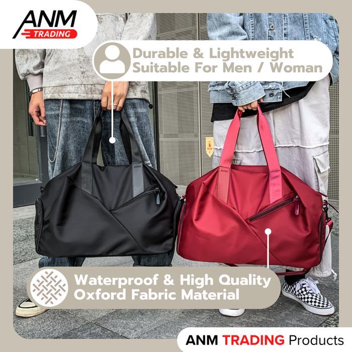 Tas Travel / GYM / Sport Bag Wanita Unisex Premium Polyester Korea Duffel/Weekender Bag Hitam Pria