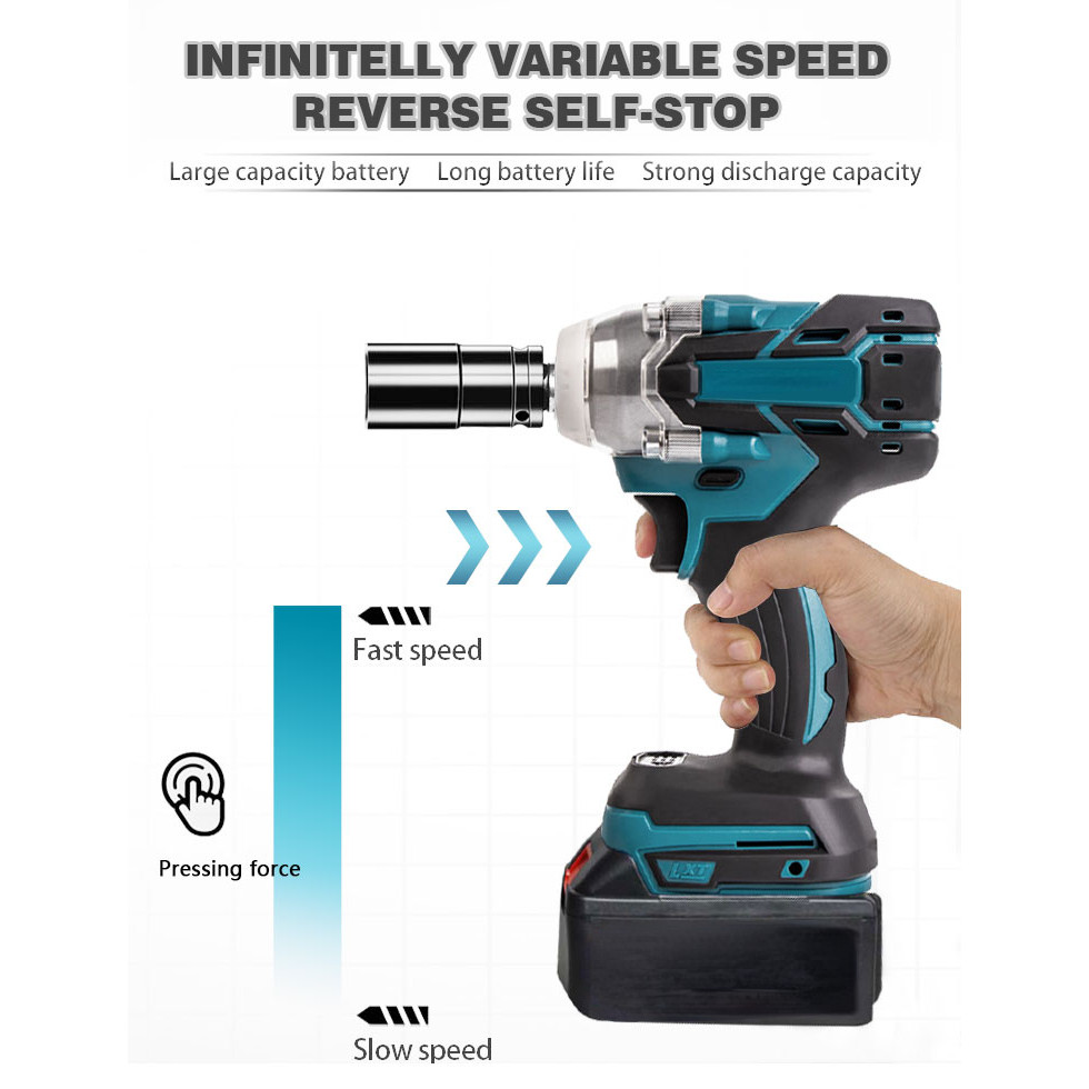 . Electric Impact Wrench Cordless Brushless Electric Wrench Led 1/2 -