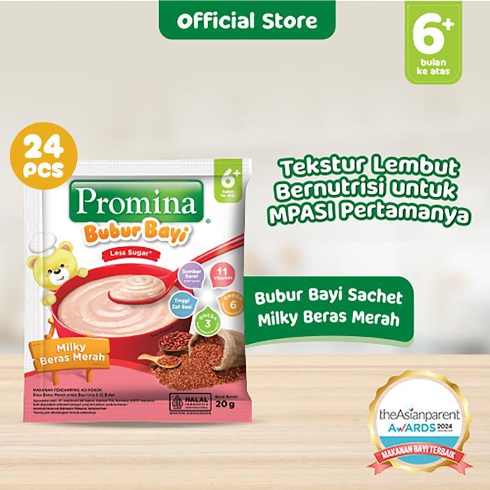 Promina Bubur Bayi Beras Merah Sachet 20g MPASI 6+ Bulan Nutrisi Lengkap [Isi 24 SACHET]