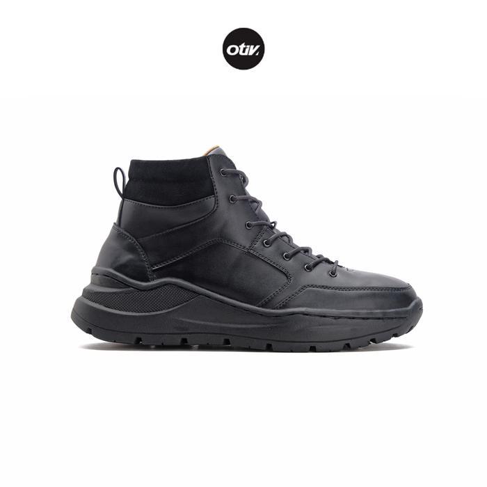 Otiv Hardy Black - Sepatu Boots Kulit Casual Pria Kuliah Kerja Traveling Riding