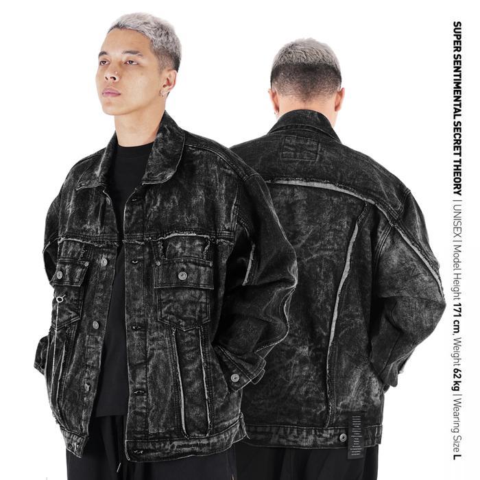 Ssst X Lique Id Trucker Denim Jacket Washed Black Terlaris