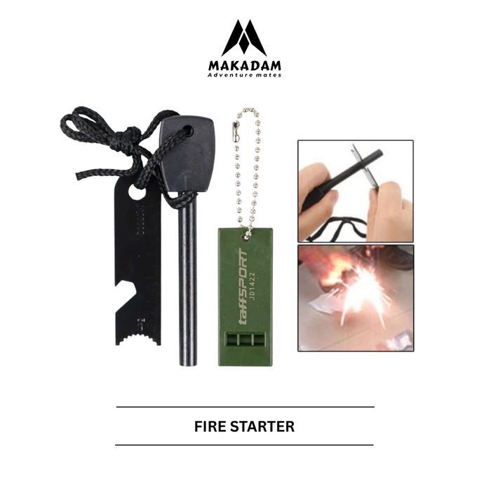 Fire Starter Bushcraft Surl Flint Stone Alat Pematik Api Peluit Hiking Camping