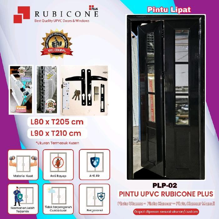 Pintu Lipat Kantor/Kamar/Kamar Mandi-UPVC Rubicone Premium Plus-PLP 02-Kaca Cermin-Ornamen-Hitam - L