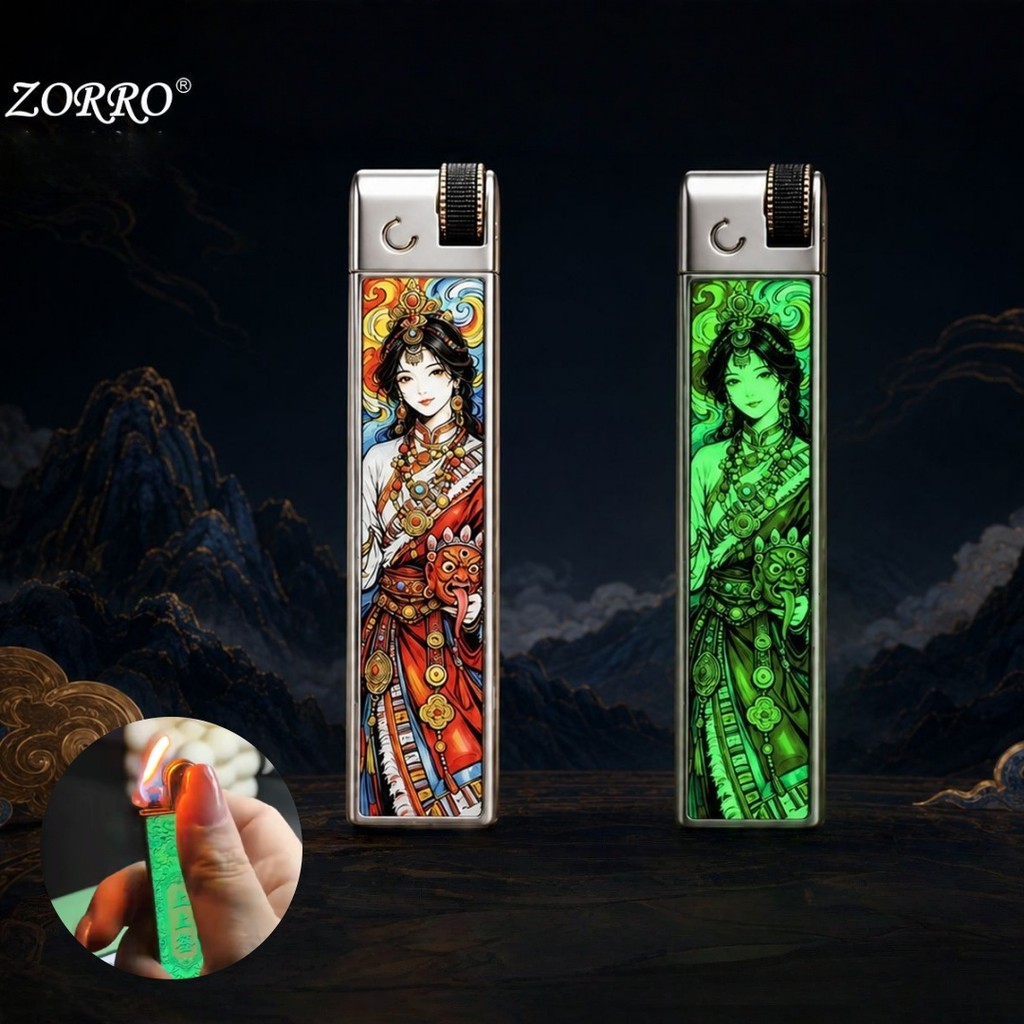 Zorro Z867 Luminous Dragon and Phoenix Metal Grinding Wheel Lighter, Slim Long Design, New Popular