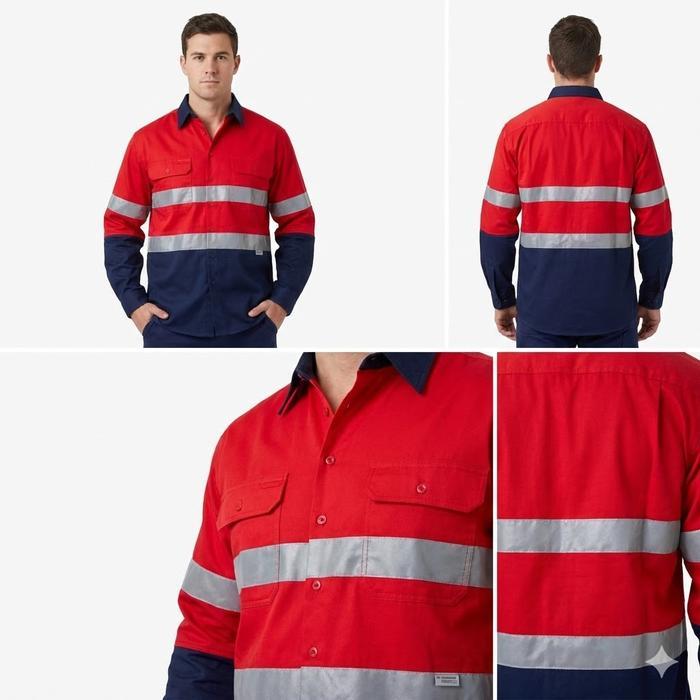 Baju Wearpack Kerja Safety Lapangan Proyek Tambang K3 HSE Merah Navy