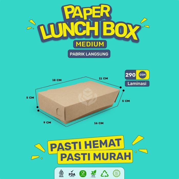 Terlaris (100 Pcs) Paper Lunch Box Kraft Medium / Lunch Box Paper Food Grade / Paper Lunch Box Kraft