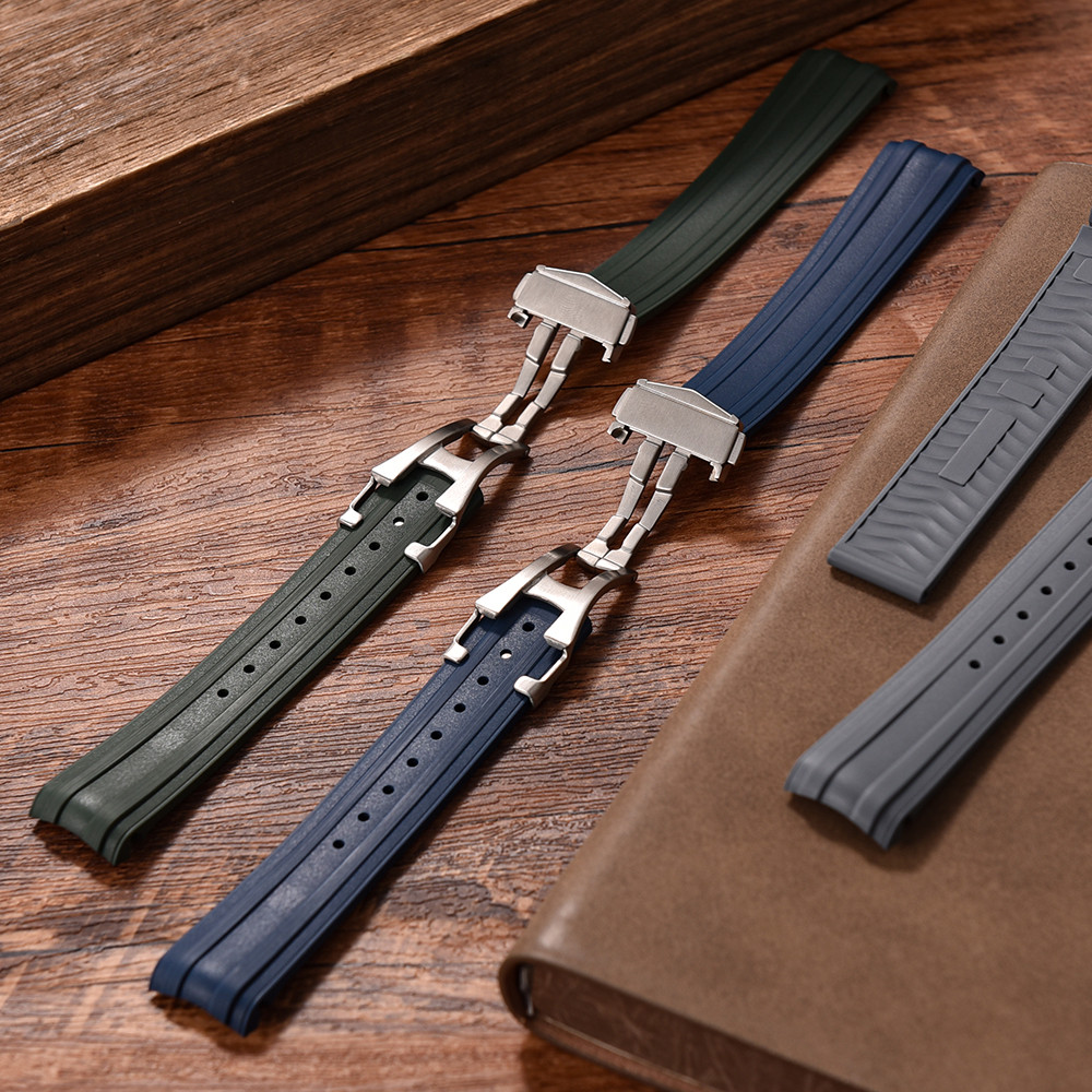 Fluororubber Watch Band 20mm For Omega Seamaster 300 FKM Rubber Strap Original Design