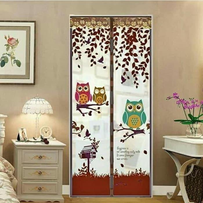 Premium Tirai Pintu Magnet Anti Nyamuk Motif Owl Kasa Mosquito Curtain Gorden Original