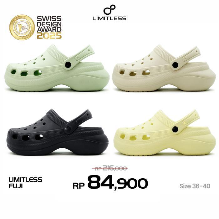 Limitless Sandal Wanita Slip On Baim Fuji Polos Viral Sandal Cewek Selop Wedges Terbaru 2026 Hitam