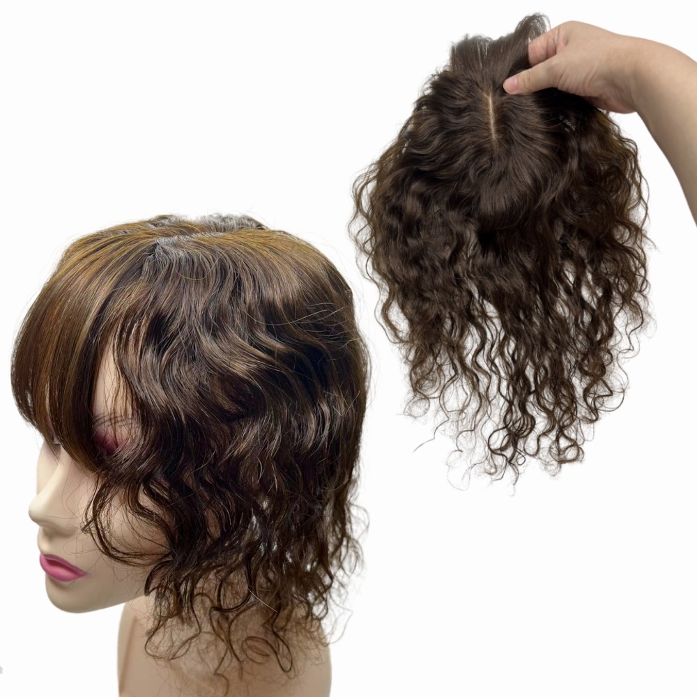 Curly Hair Topper Human Hair Topper For Women Natural Clips In Partial Wigs with Bangs Hair