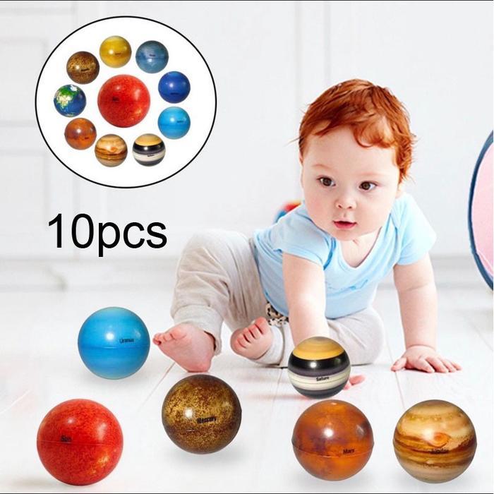 10PCS Mainan Edukasi Planet Bola Elastis Bola Bentuk Planet Bola Tata Surya/Solar System Planet