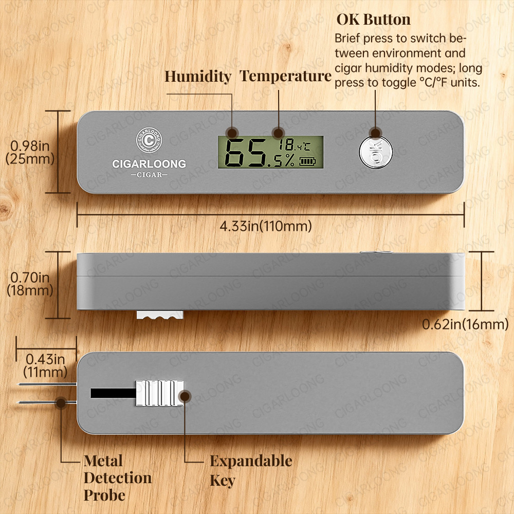 Digital Cigar Humidity Meter Portable Measuring Instrument Electric Humidor Tester Guage Hygrometer