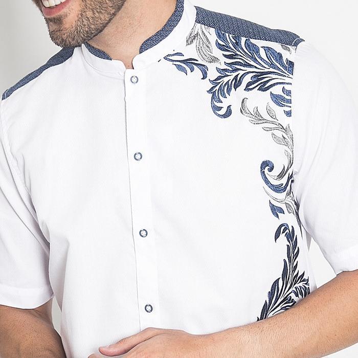 LGS Koko Slim Kemeja Koko Pria Lengan Pendek Slim Fit Kerah Shanghai Motif Katun Muslim - M Koko - S