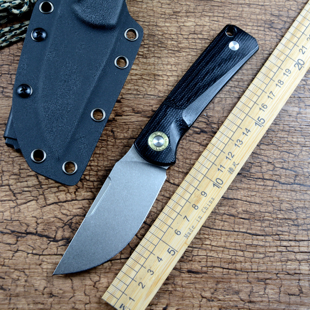 TWOSUN TS521 Fixed Hunting Knife K110 Blade Black Micarta Handle Kydex Case Outdoor Camping