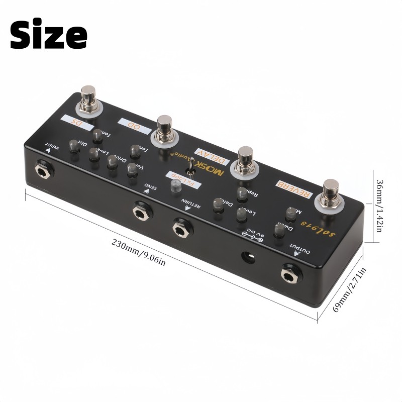 MOSKY Audio SOL918 5-in-1 Multi Effect Guitar Pedal with Distortion Overdrive Delay Reverb FX Loop