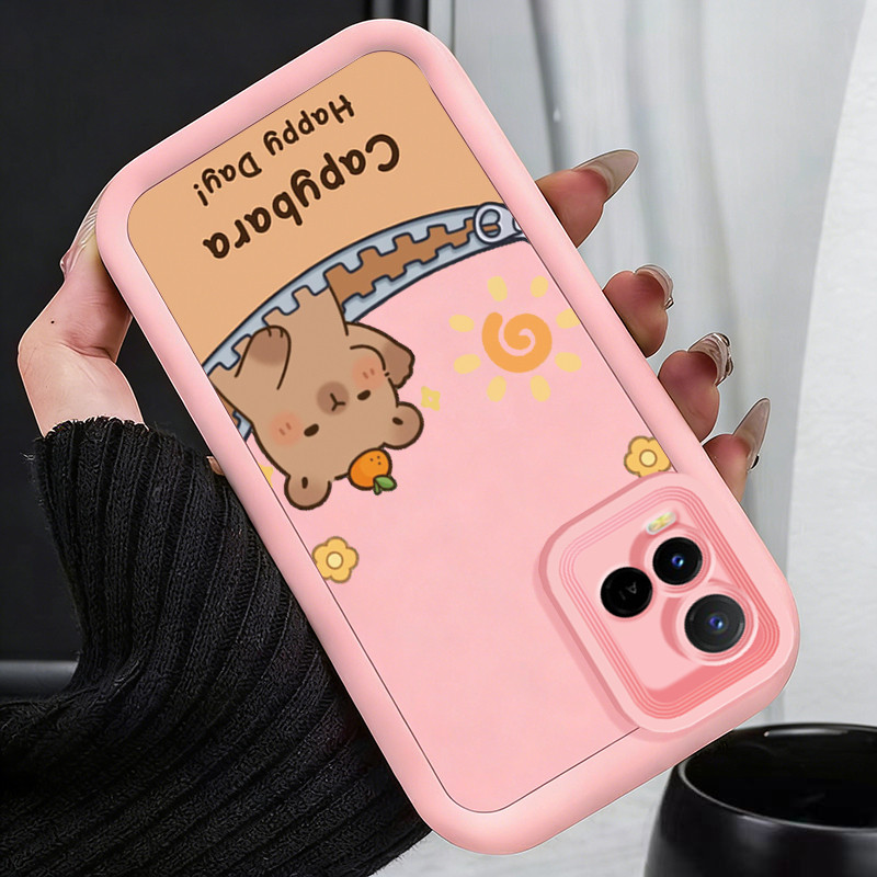 Casing Hp untuk VIVO Y21 Y21s Y21t Y21e Y21a Y21G Y33s Y33t Case Ritsleting kreatif Capybara lucu Ka