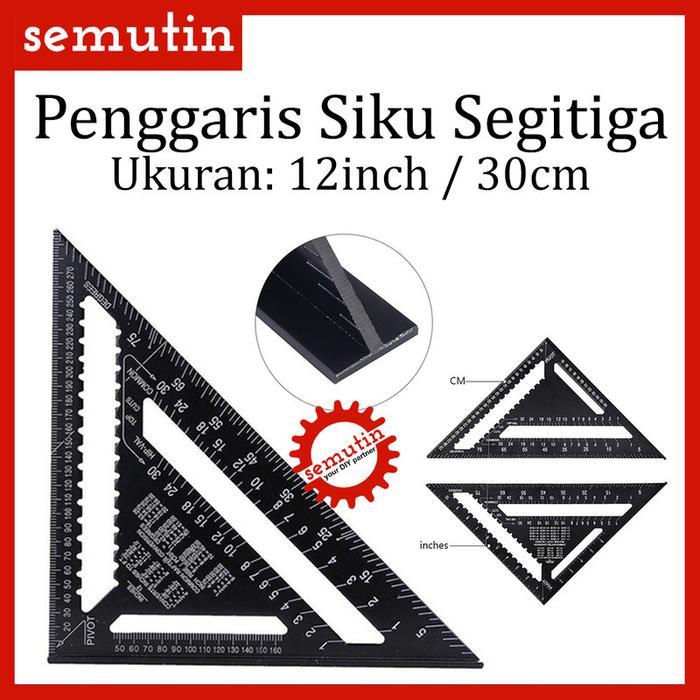 Penggaris Siku Segitiga 30cm 12inch Aluminium / Speed Square / Sudut Derajat / Besi Alat Pengukur