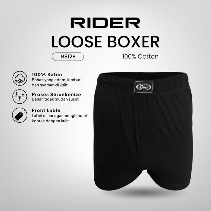 Celana Dalam Rider Premium Boxer Katun R812Bht Hitam Best Quality