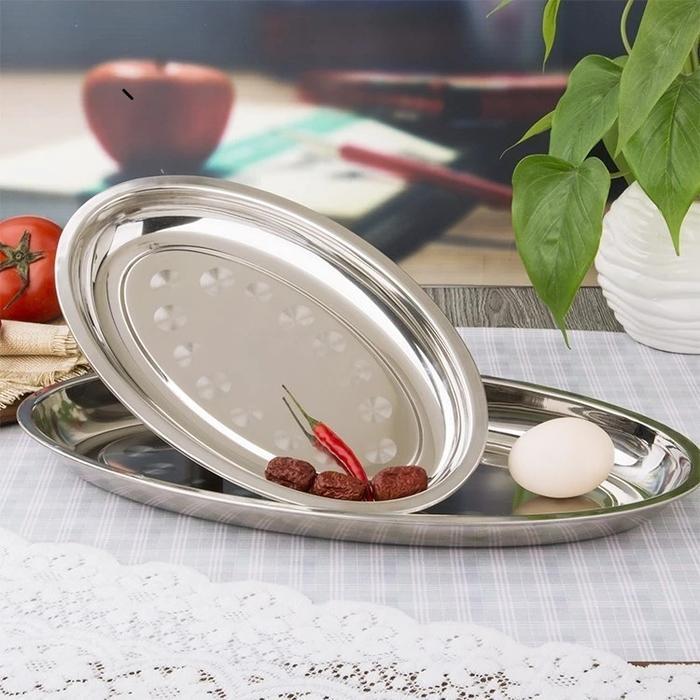(1 lusin) Piring Saji ikan - Piring Oval Polos Stainless Steel