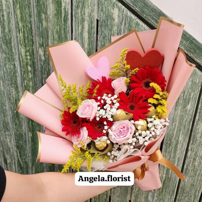 Promo Sameday Delivery - Handbouquet Coklat Mix Bunga Buket Ferrero Rocher Terlaris
