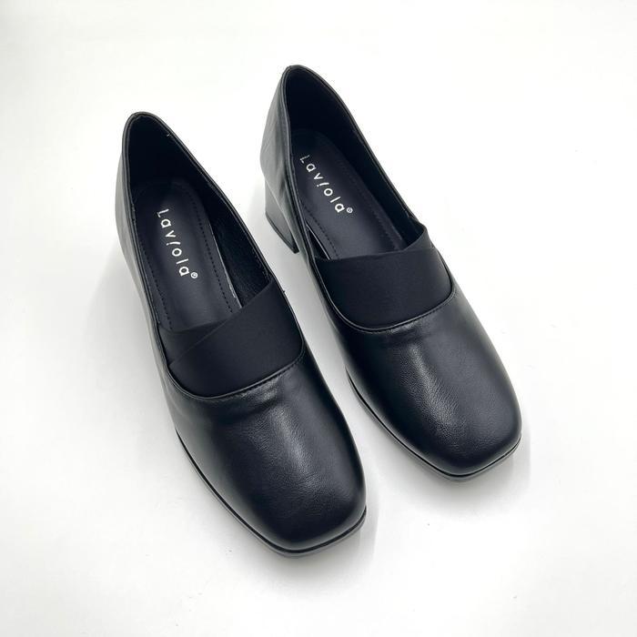 Laviola 5154 FFK Sepatu Pantofel Wanita Hak Kotak Tinggi 5 cm Hitam Ukuran 36-40 Sepatu Pantofel Wan