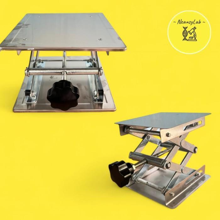 Dongkrak Laboratorium Baja Tahan Karat 20x20 cm, Tinggi Maksimal 27,8 cm, Beban 15 kg