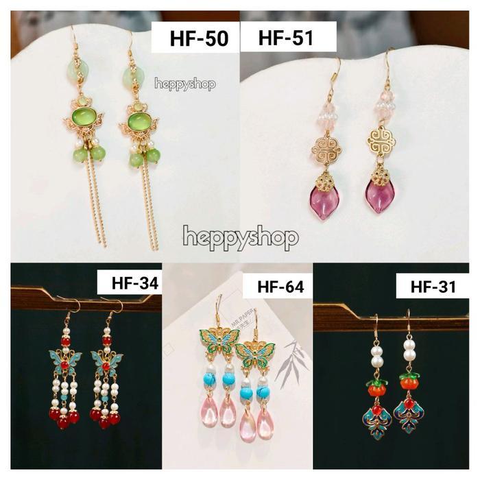 ANTING IMLEK HANFU CINA, CHINESE NEW YEAR EARINGS MERAH FU