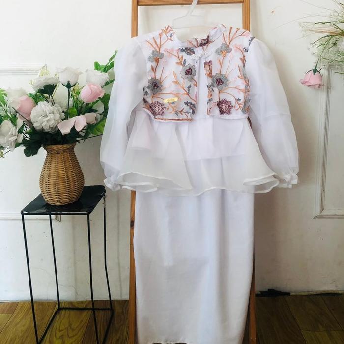 AKFAS - Set Blouse Dan Rok Span Muslimah Brokat Bordir Wanita | Outer Organza Elegant Biru | Baju Le