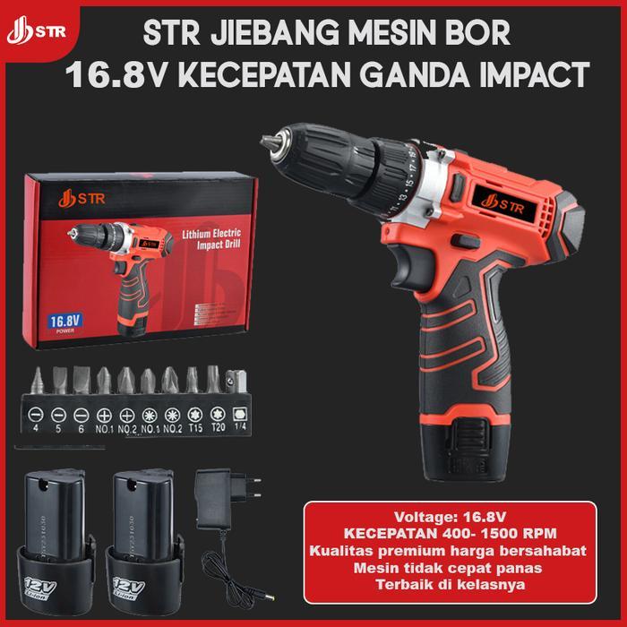 Krisbow Tools - Str Bor 16.8V Baterai Tangan Cordless Power Drills Kit Dengan Impact Drill 400-1500