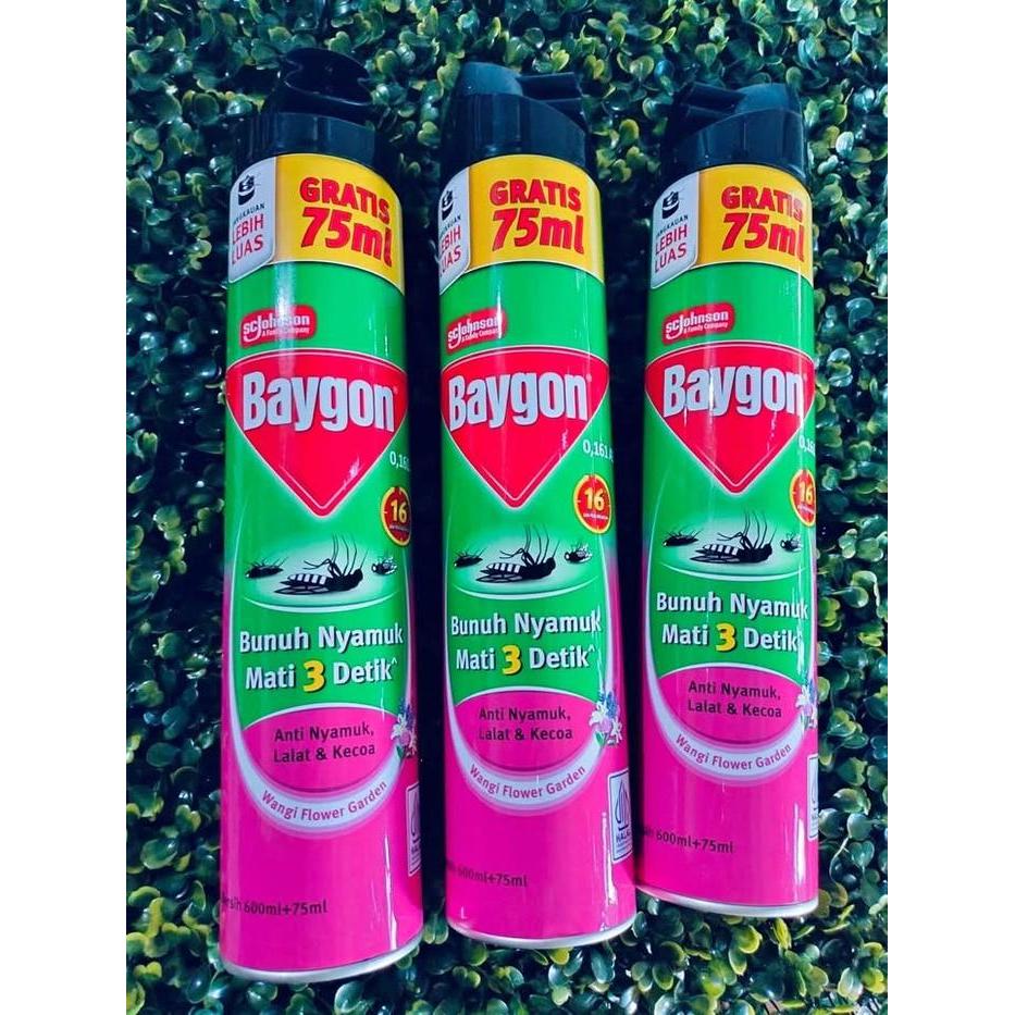 (2BOTOL) BAYGON SPRAY LAVENDER GARDEN 600+75ML / BAYGON SEMPROT ANTI NYAMUK LAVENDER GARDEN