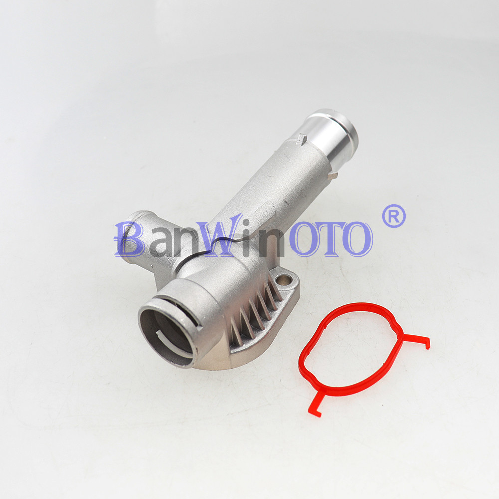 ALUMINUM THERMOSTAT HOUSING COVER ENGINE COOLANT WATER FLANGE PUMP OUTLET HOSE CONNECTION FIT FOR VW