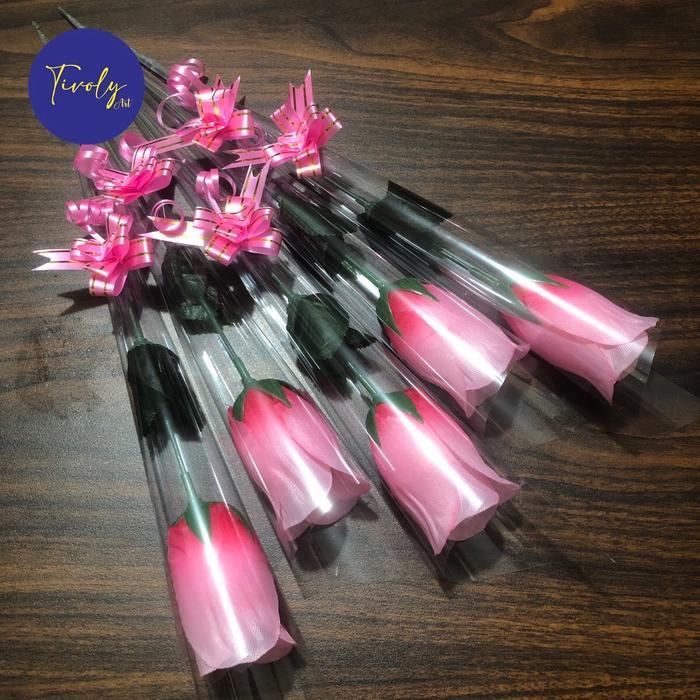 (10 Pcs) Grosir Bunga Mawar 1 Tangkai Plastik Bunga Valentine Bunga Mawar Artificial Soft Pink Pasti
