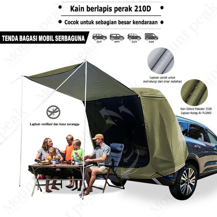 Tenda Ekstensi Belakang Mobil Pintu Ganda dengan Jendela Atap, Multifungsi untuk Camping