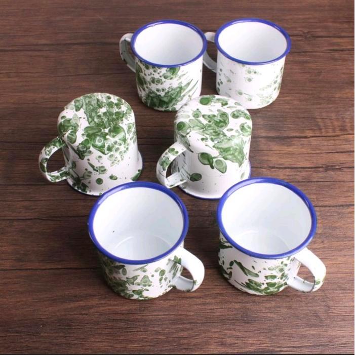 Cangkir Seng Kaleng Mug Brilik Muk Burik Loreng Enamel Classic Jadul (7cm 12pcs)(8cm