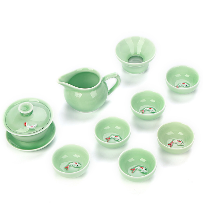 Longquan Celadon Fish Tea Set Ceramic Kettle Ceramic Gaiwan Tea Cup fish chinese kung fu tea pot