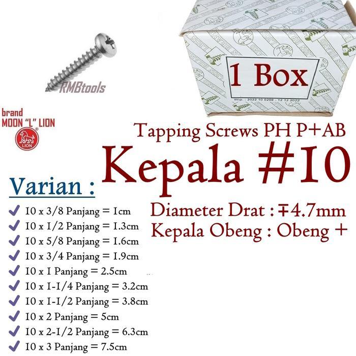 1DUS SEKRUP TAPPING SCREW PH 10 MOON LION KAYU TEMBOK ALUMUNIUM P+AB