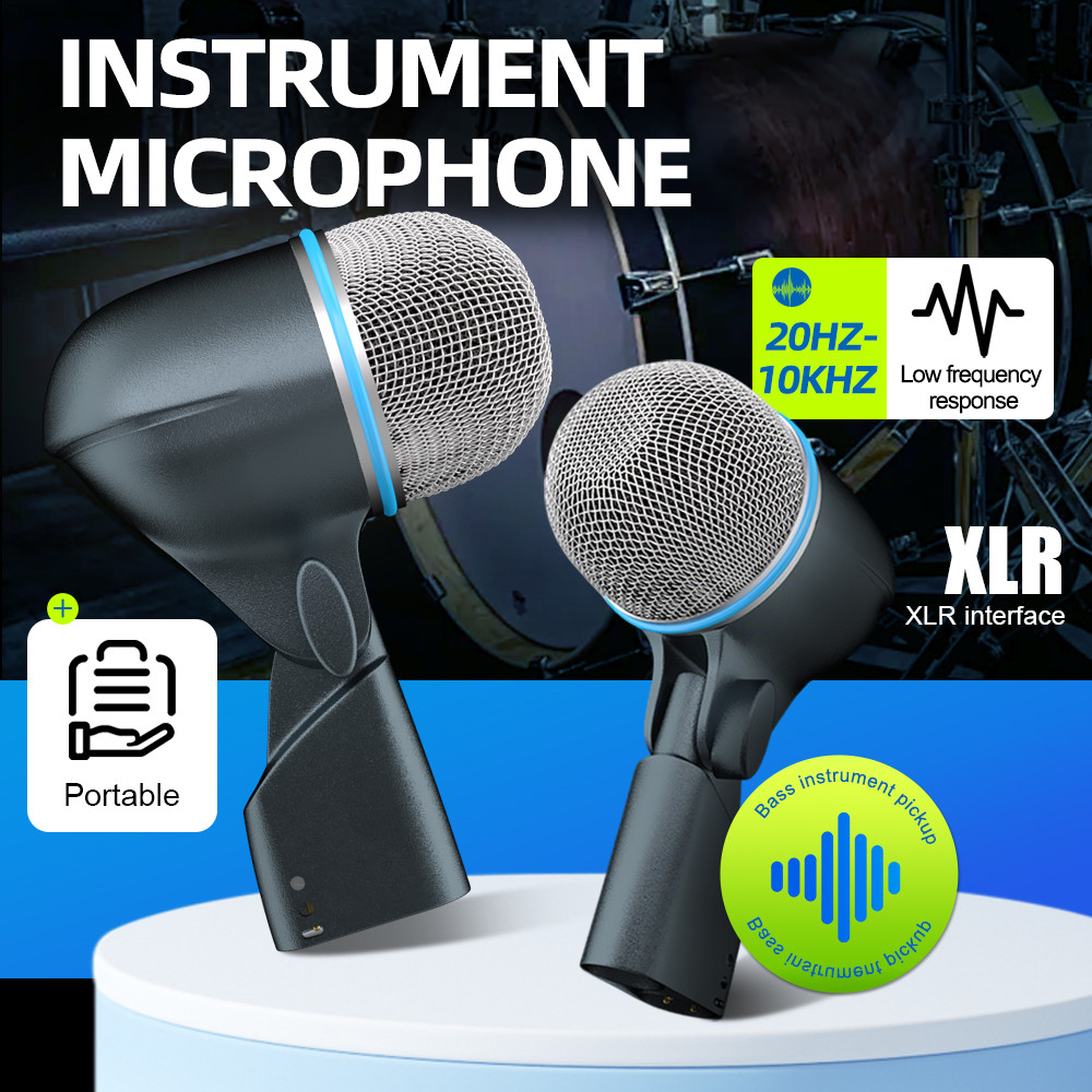 52A Drum Microphone Instrument Kick Drum Bass Mic Dynamic Bass Snare Metal Body