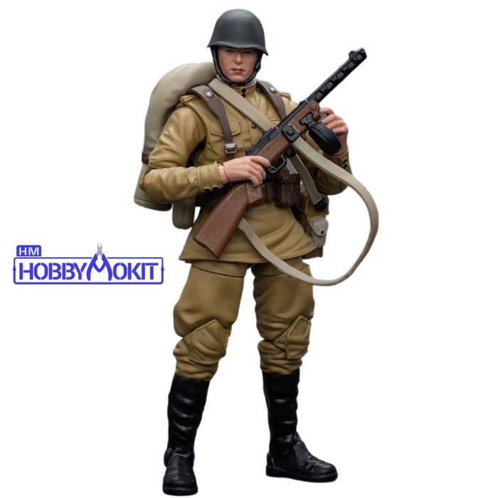 Figur Tentara Soviet Perang Dunia II Skala 1/18 dengan Senapan dan Helm