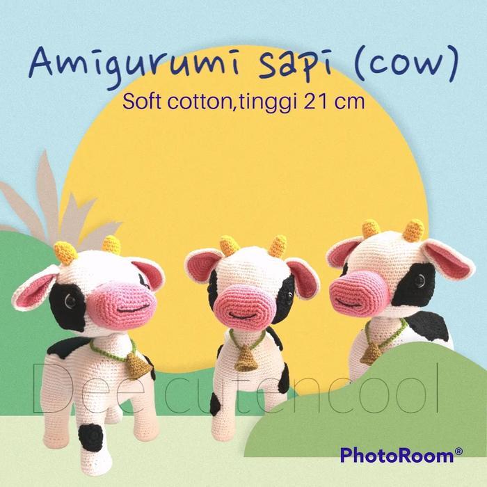 Boneka Rajut Sapi Lucu Amigurumi Handmade Benang Lembut