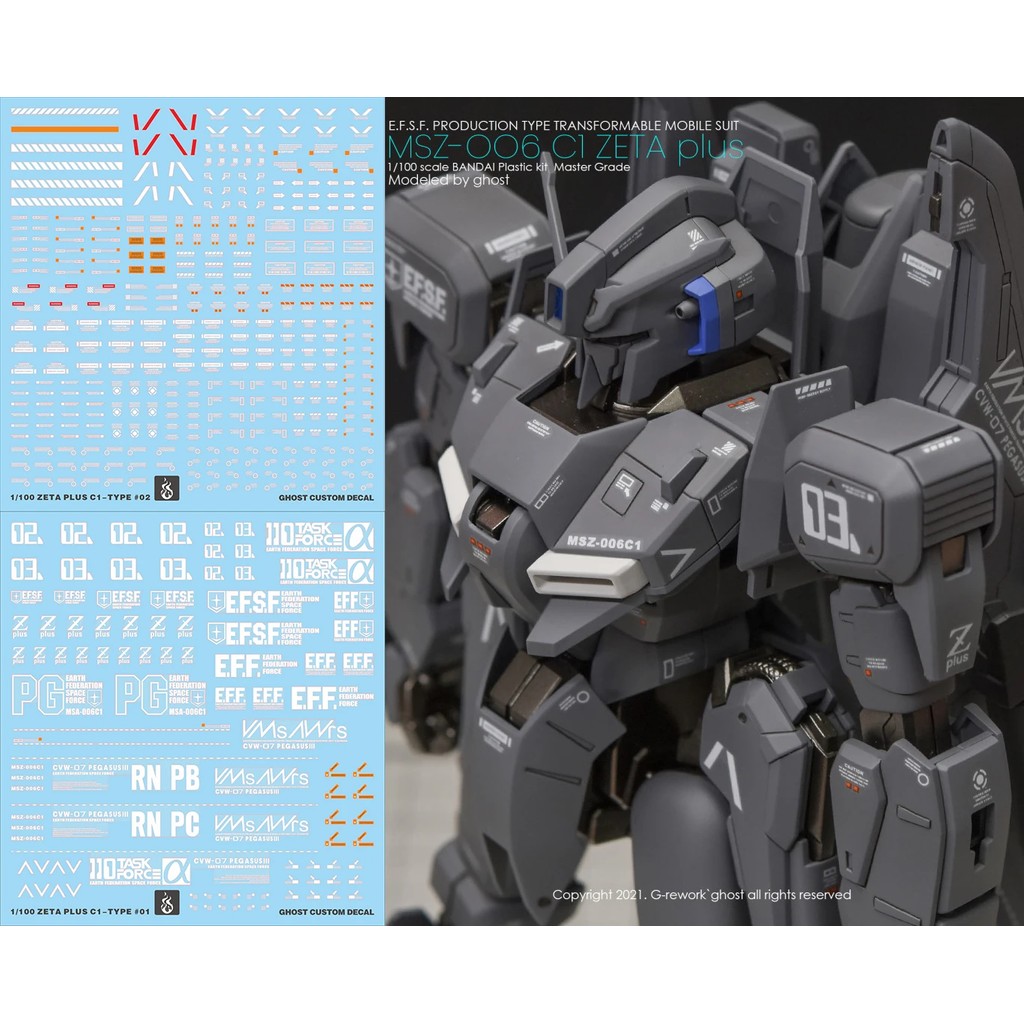 YAN Decal for MG 1/100 ZETA Plus C1 Type Model Kits HD Fluorescent Water Stickers for Assembly Model