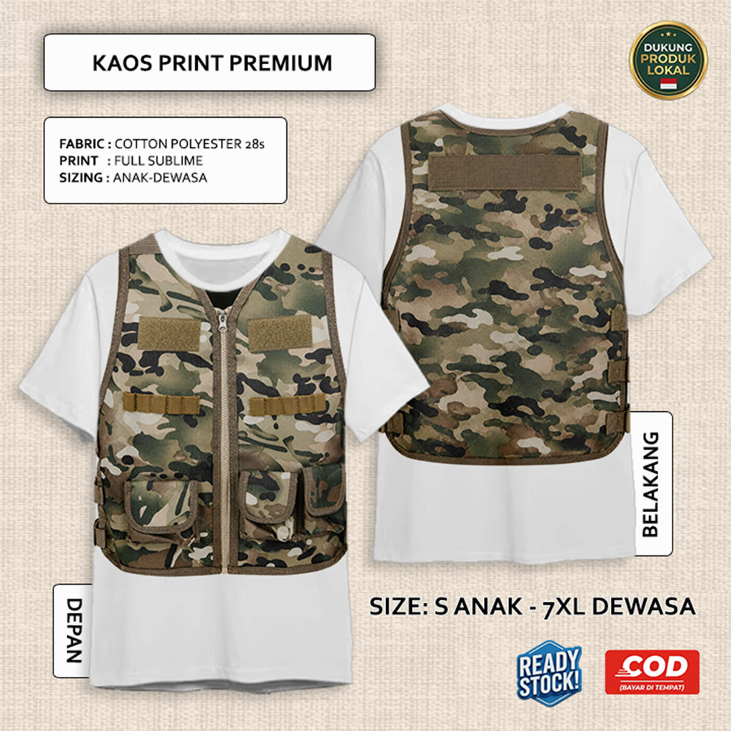 Kaos Rompi Polisi Satpam Parkir Damkar Tentara Proyek Model 1 Full Printing Keren | Baju 3D Anak dan