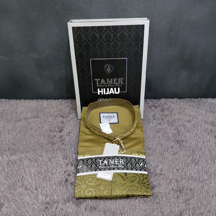 ALJNDR KOKO TAMER Baju Koko Pria Lengan Panjang Model Tamer Warna Hijau Ukuran M TAMER LENGAN PANJAN