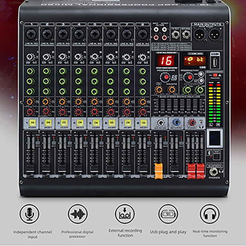 4/6/8/12 Channel Audio Mixer 5.0 Bluetooth 48V Phantom Power DSP Mixing Console 7 Band EQ Sound Box