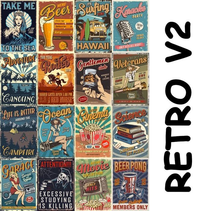 Stiker Poster Dinding Siap Tempel Motif Retro - 16 Lembar