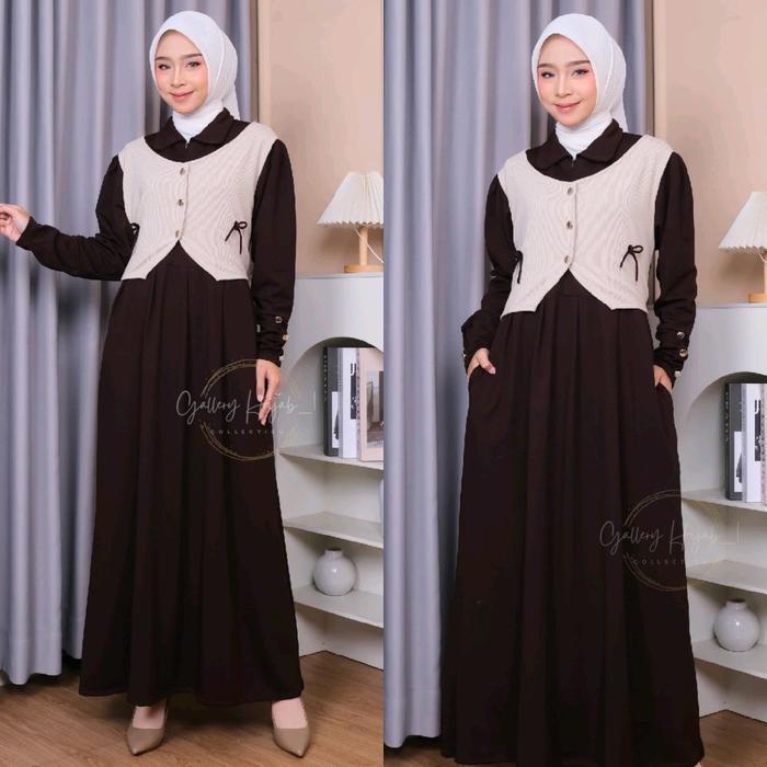 Luna Dress -Gamis Remaja Soft Kenit Gamis MuslimPanjang Simple Elegan Kekinian Gamis Knit Rompi