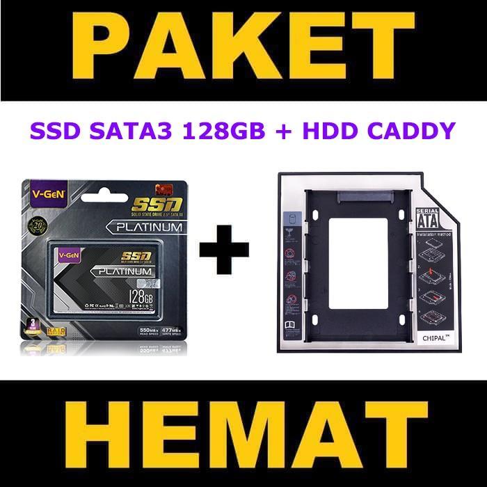 TERLARIS PAKET SSD Caddy SSD 128GB V-GeN PLATINUM RESCUE SATA 3 DVD Slot to SDD Slot 9.5mm-12.7mm