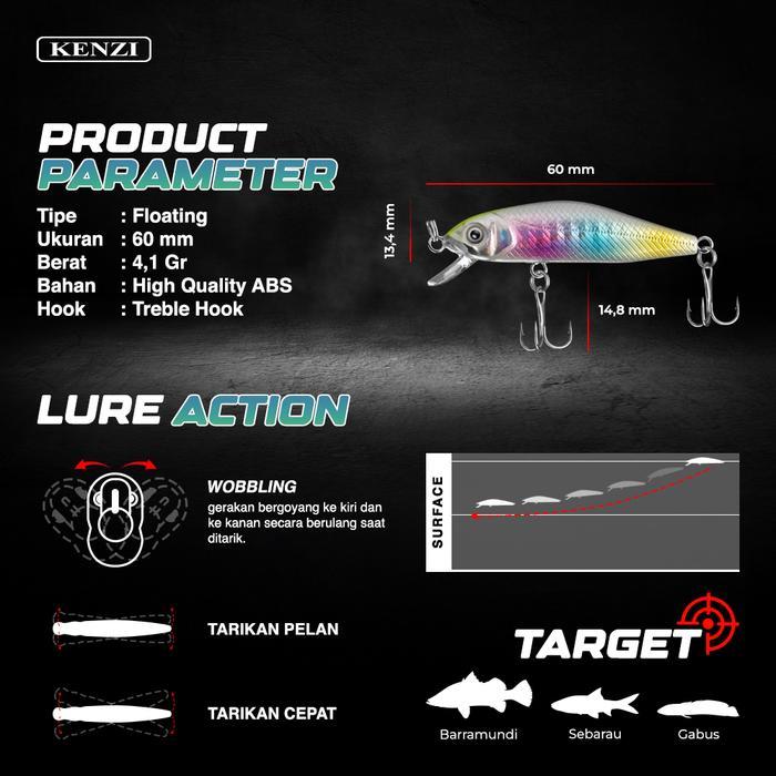 BISA COD KENZI KRISAN 60mm 4.1gr - MINNOW FLOATING Umpan Pancing Lure Mancing Tiruan Ikan Air Laut &
