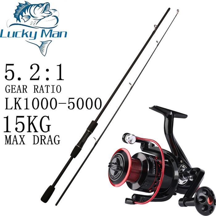 QUALITY Set Pancing LK Series Joran Spinning + Reel Pancing Katrol Kerekan Alat Pancing Ikan Laut
